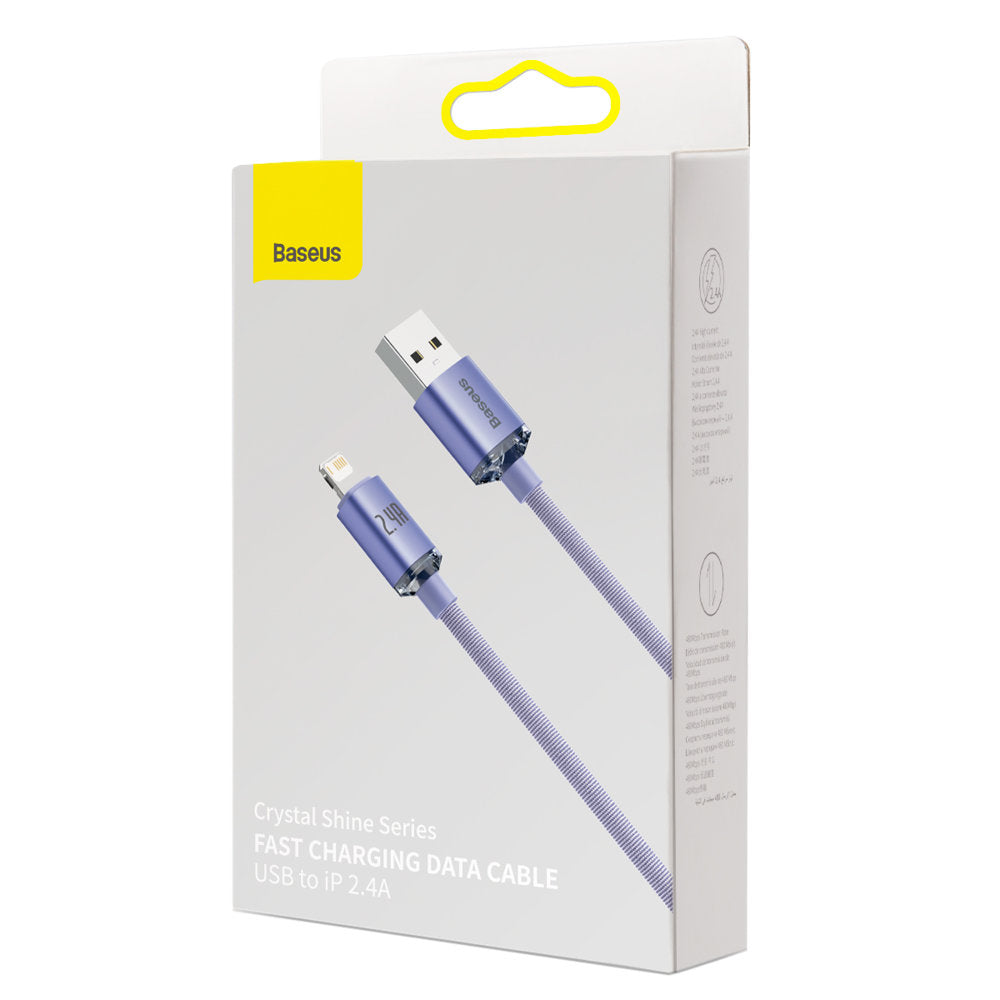 Baseus Crystal Shine Series Cable de carga y datos USB-A - Lightning, 18 W, 1,2 m, morado CAJYY000005 