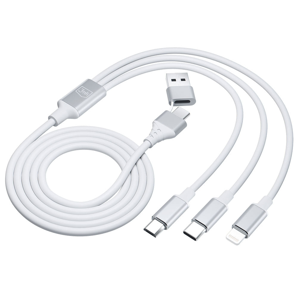 Cable de carga USB-A / USB-C - Lightning / microUSB / USB-C 3MK Hyper 3en1, 12W, 1,5m, Blanco 