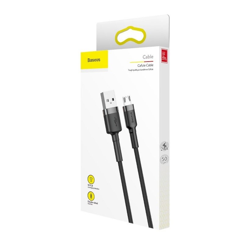 Cable de datos y carga USB-A - microUSB Baseus Cafule, 18W, 0,5m, Gris CAMKLF-AG1