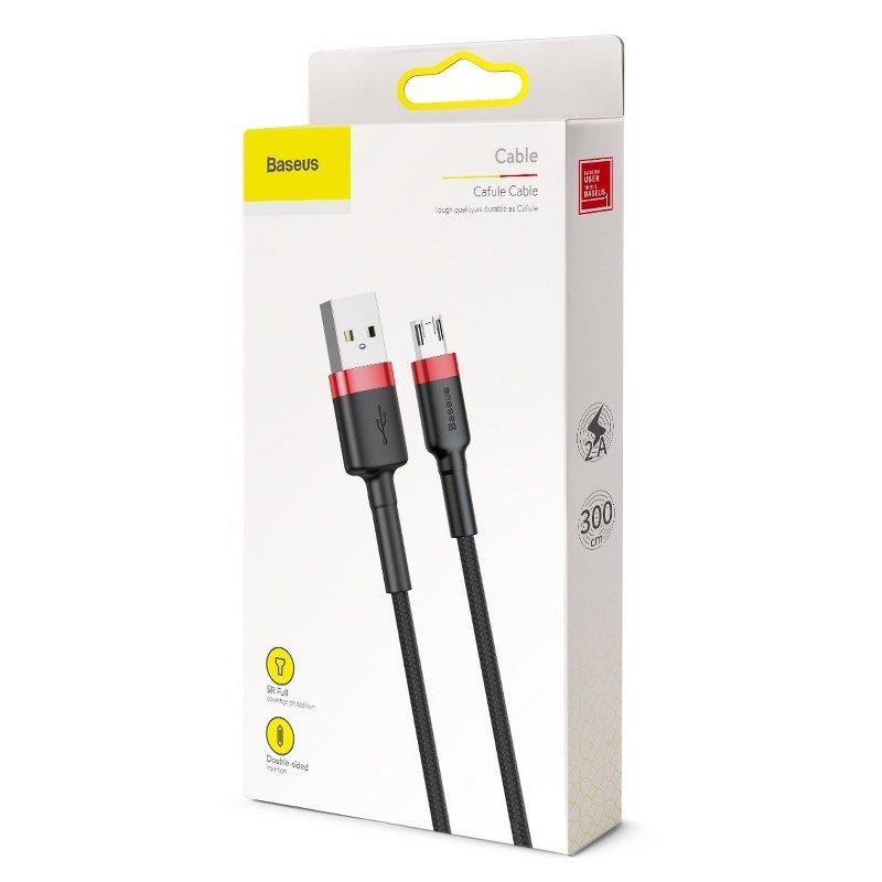 Cable de datos y carga USB-A - microUSB Baseus Cafule, 18W, 3m, Rojo CAMKLF-H91 