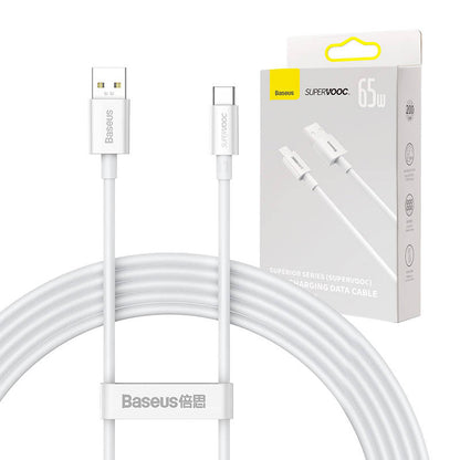 Cable de carga y datos USB-A a USB-C Baseus Superior Series, 65 W, 2 m, blanco CAYS000901