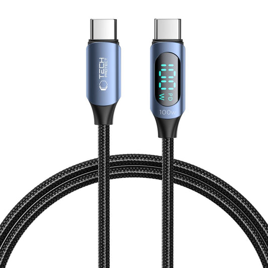 Cable de carga y datos USB-C - USB-C Tech-Protect Ultraboost LED, 100 W, 1 m, azul 