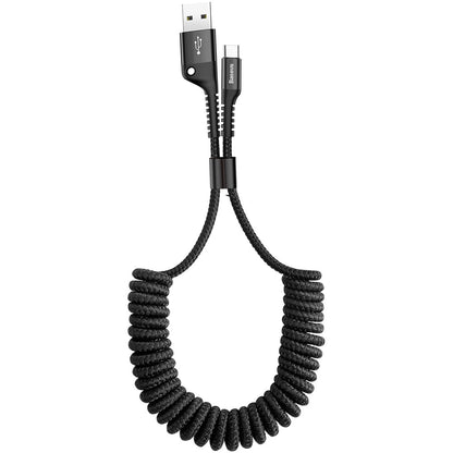 Cable de datos y carga USB-A - USB-C Baseus Fish Eye Spring, 18W, 1m, Negro CATSR-01 CATSR-01 