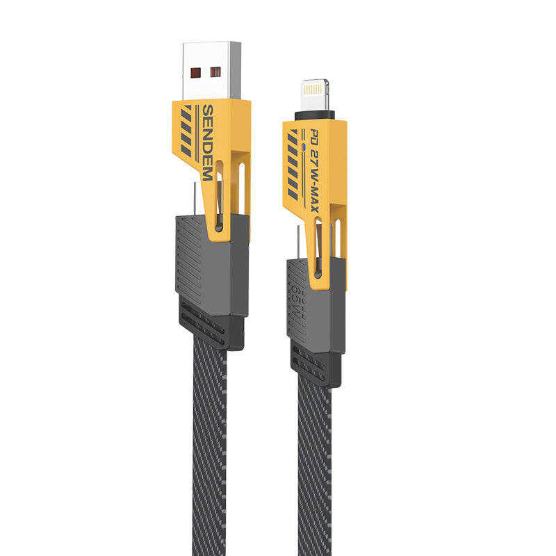 Cable de datos y carga USB-A / USB-C - Lightning / microUSB Sendem M84 2en1, 65W, 1m, Amarillo 