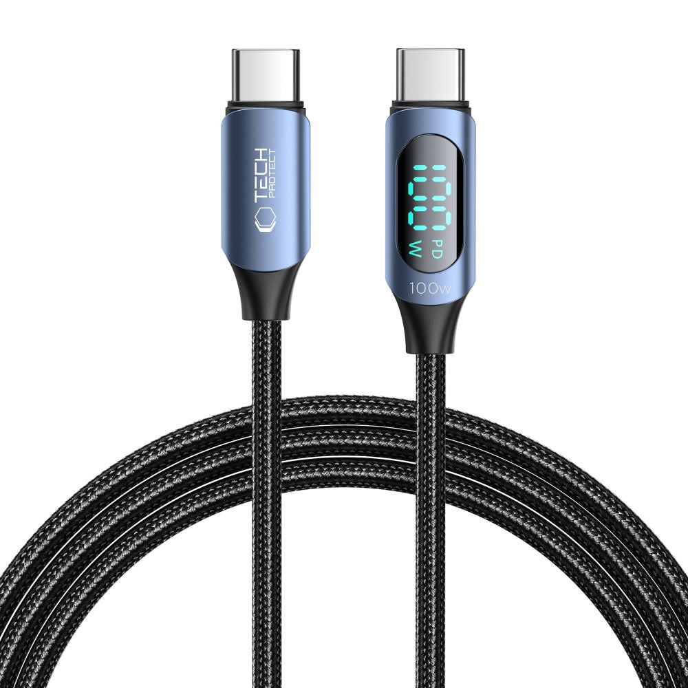 Cable de carga y datos USB-C - USB-C Tech-Protect Ultraboost LED, 100 W, 2 m, azul 