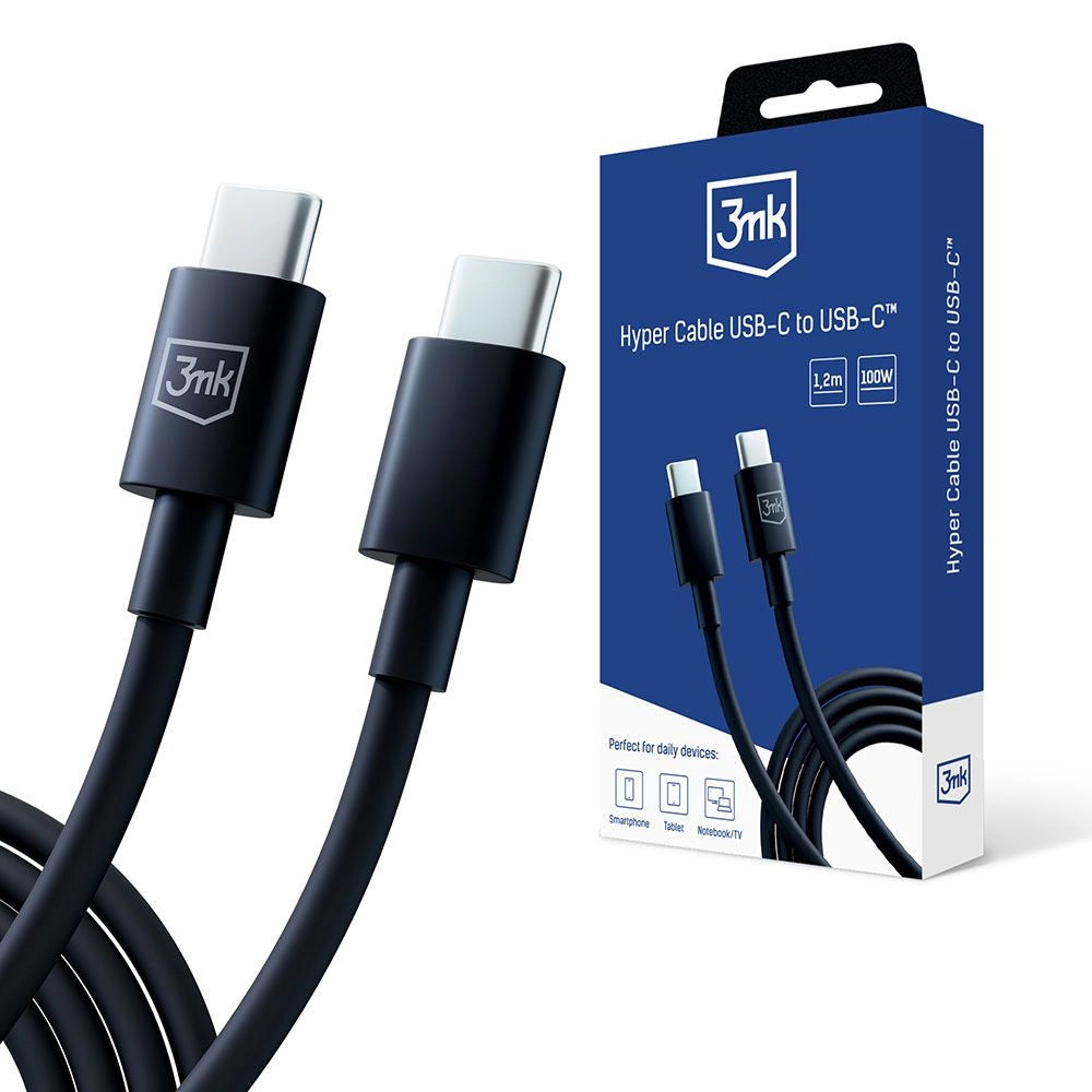 Cable de carga y datos USB-C - USB-C 3MK Hyper, 100W, 1,2m, Negro 