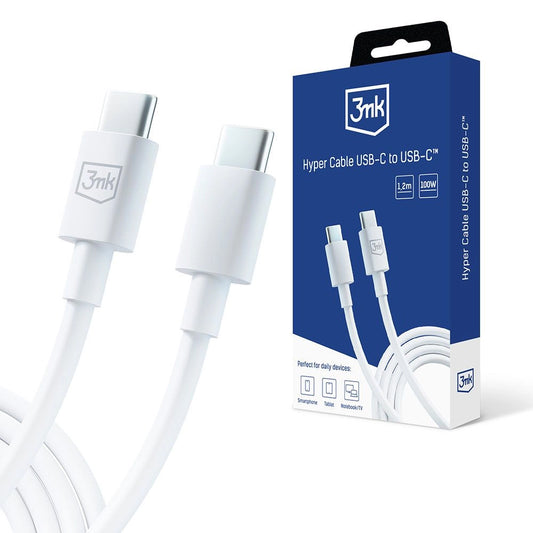 Cable de carga y datos USB-C - USB-C 3MK Hyper, 100W, 1,2m, Blanco 