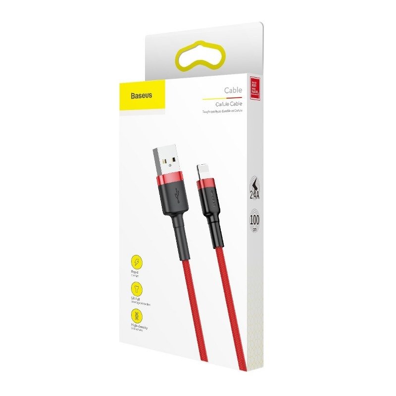 Cable de Datos y Carga USB-A - Lightning Baseus Cafule, 18W, 1m, Rojo CALKLF-B09