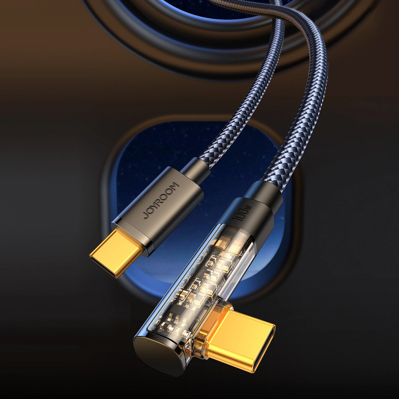 Cable de Datos y Carga USB-C - USB-C Joyroom S-CC100A6 Angled, 100W, 1.2m, Negro