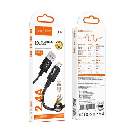 Cable de Datos y Carga USB-A - Lightning HOCO X89, 18W, 2m, Negro