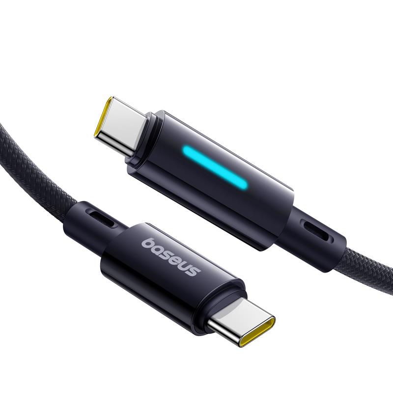 Cable de Datos y Carga USB-C - USB-C Baseus Lit Button Control, 100W, 2m, Negro P10379000121-01