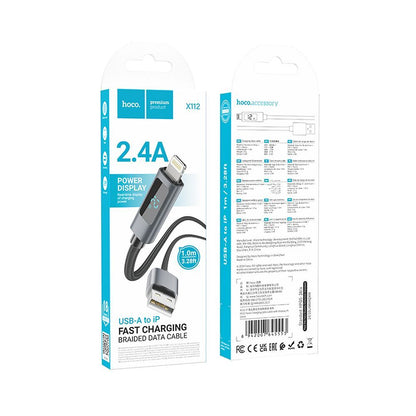 Cable de Datos y Carga USB-A - Lightning HOCO Display X112, 18W, 1m, Negro