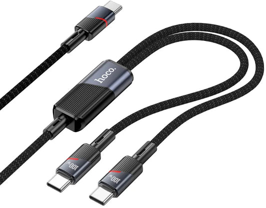 Cable de Datos y Carga USB-C - 2 x USB-C HOCO U139 2in1, 100W, 1.2m, Negro
