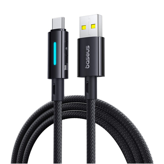 Cable de Datos y Carga USB-A - USB-C Baseus Lit Button Control, 100W, 2m, Negro P10379002121-01