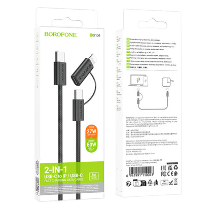 Cable de Datos y Carga USB-C - Lightning / USB-C Borofone BX104 Primo 2in1, 60W, 1m, Negro