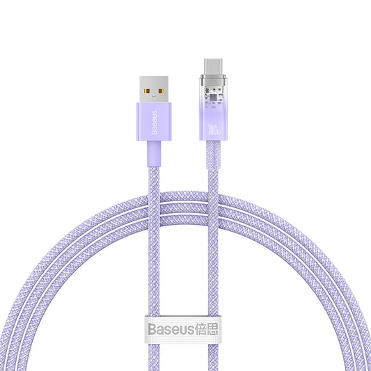 Cable de Datos y Carga USB-A - USB-C Baseus Explorer, 100W, 1m, Morado CATS010405