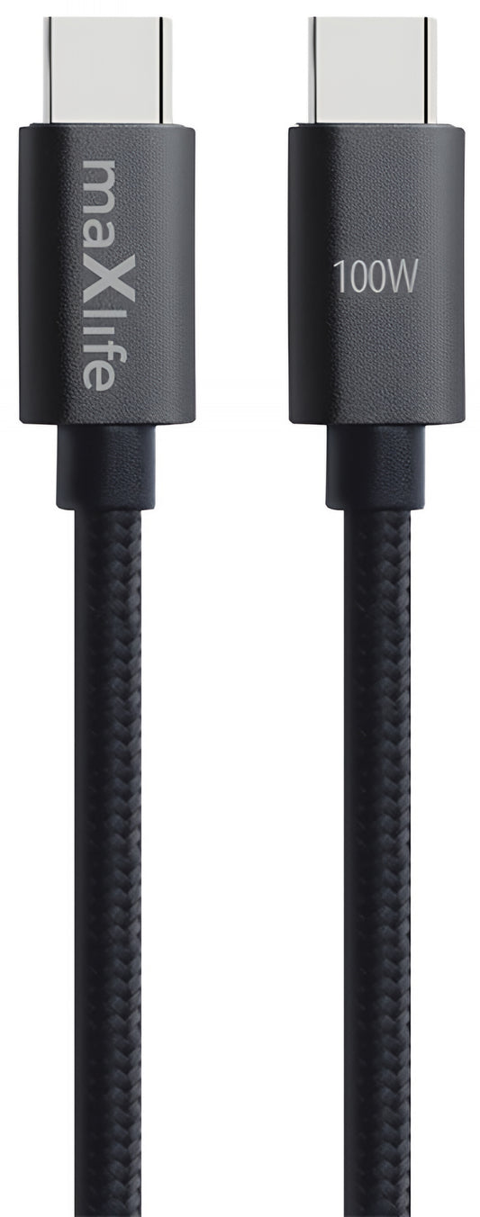 Cable de Datos y Carga USB-C - USB-C MaXlife MXUC-12, 100W, 1m, Negro
