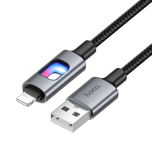 Cable de Datos y Carga USB-A - Lightning HOCO U144 Led, 18W, 1.2m, Negro