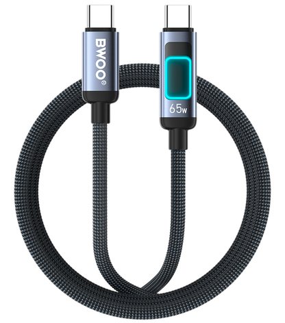 Cable de Datos y Carga USB-C - USB-C BWOO X324CC Display, 65W, 1m, Negro