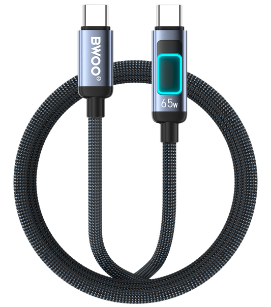 Cable de Datos y Carga USB-C - USB-C BWOO X324CC Display, 65W, 1m, Negro