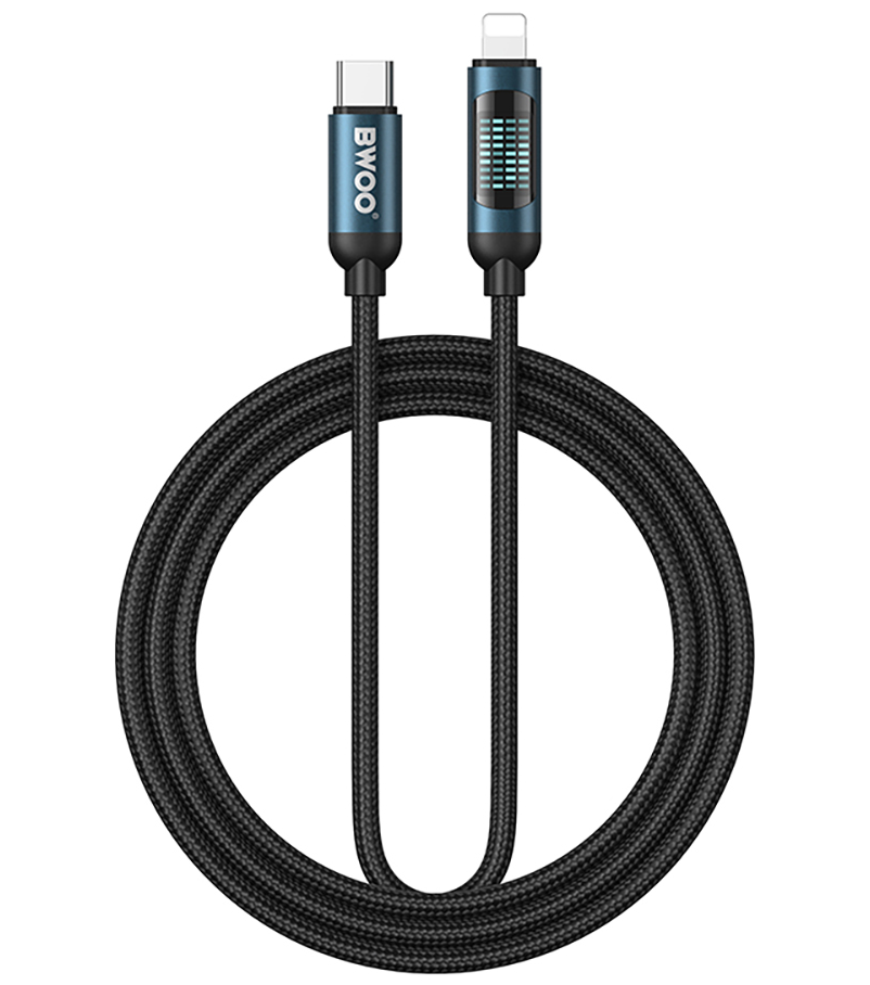 Cable de Datos y Carga USB-C - Lightning BWOO X305 Display, 27W, 1m, Negro