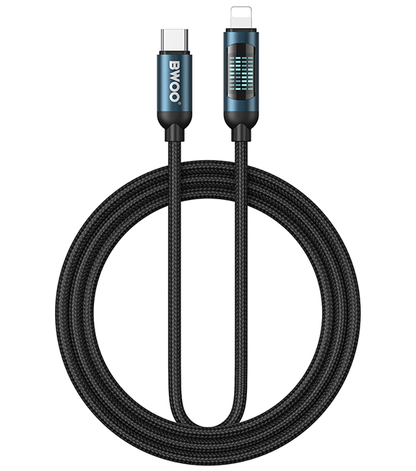 Cable de Datos y Carga USB-C - Lightning BWOO X305 Display, 27W, 1m, Negro
