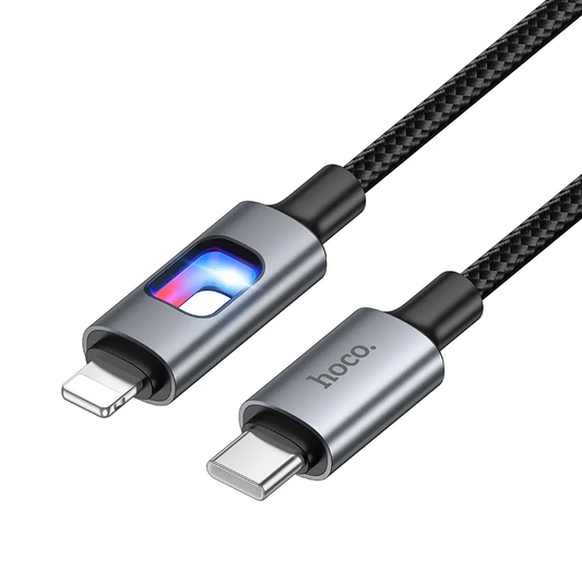 Cable de Datos y Carga USB-C - Lightning HOCO U144 Led, 27W, 1.2m, Negro