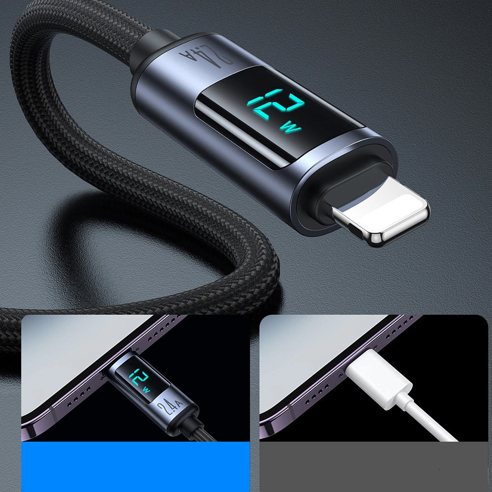Cable de Datos y Carga USB-A - Lightning Joyroom S-A16 Prism Display, 12W, 1.2m, Negro