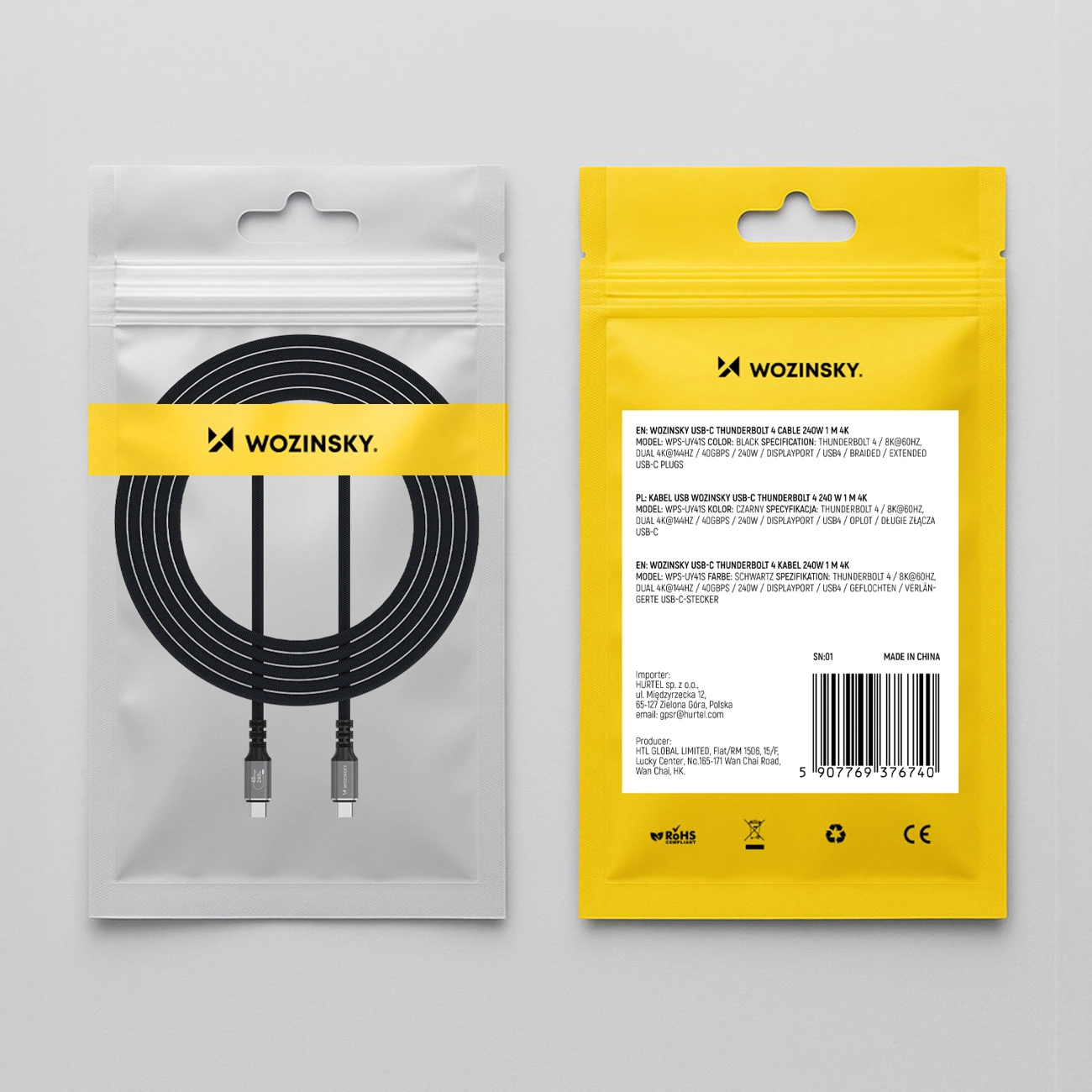 Cable de Datos y Carga USB-C - USB-C WZK WPS-UY42S, 240W, 2m, Negro