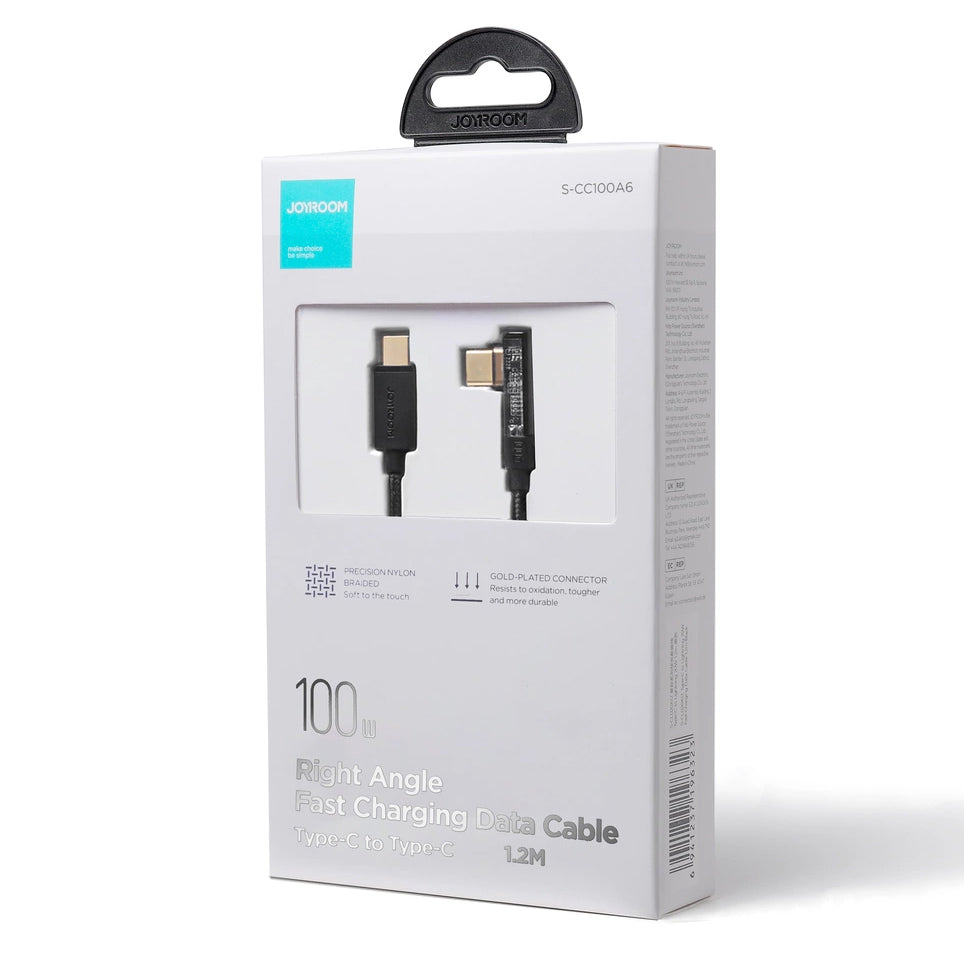 Cable de Datos y Carga USB-C - USB-C Joyroom S-CC100A6 Angled, 100W, 1.2m, Negro
