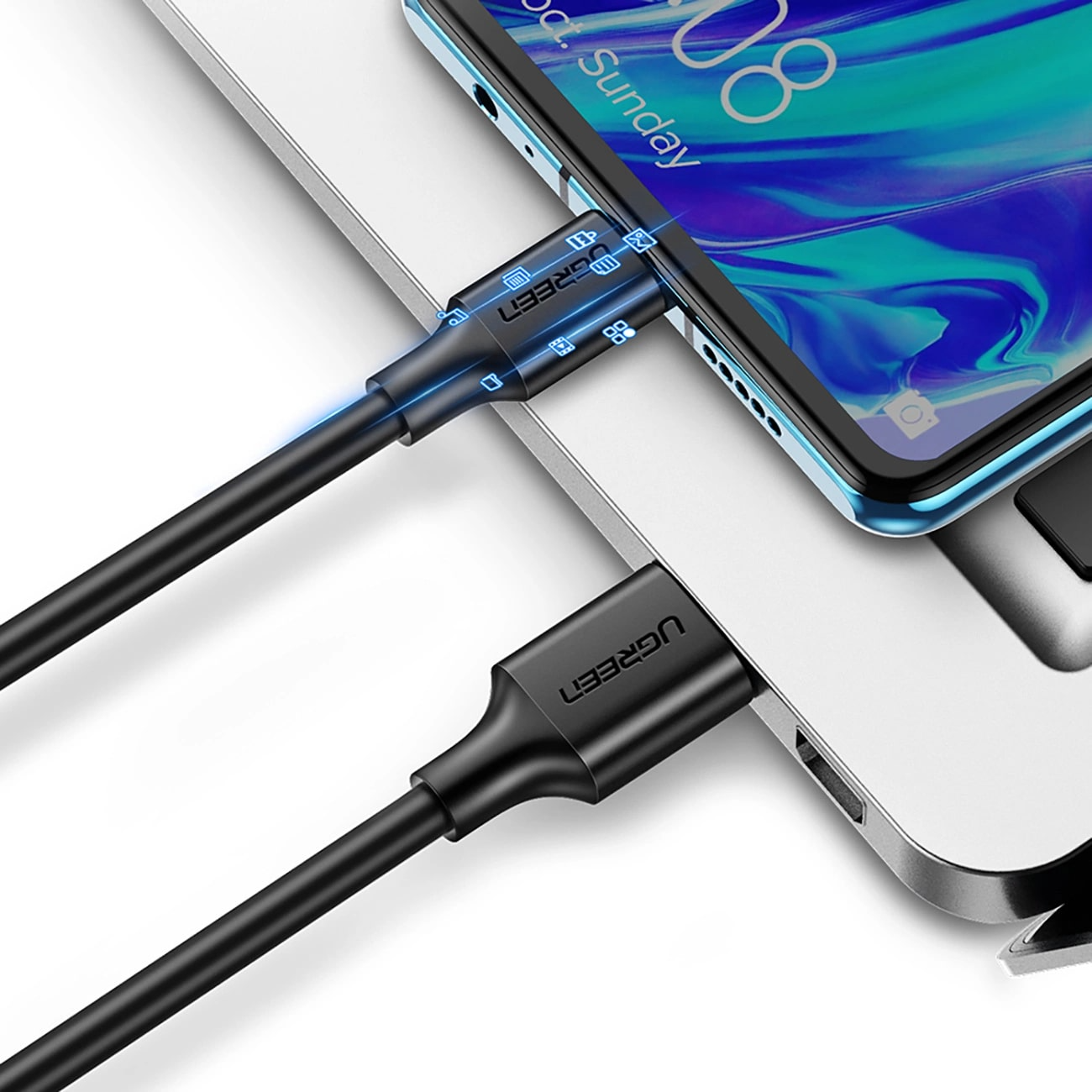 Cable de Datos y Carga USB-A - USB-C UGREEN US184, 18W, 0.5m, Negro