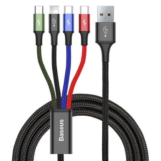 Cable de carga USB-A - Lightning / microUSB / 2 x USB-C Baseus Rapid 4in1, 20W, 1,2m, Negro CA1T4-B01