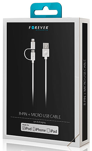 Forever MFi 2en1 USB-A - Lightning / microUSB Forever MFi 2en1, 18W, 1m, Blanco