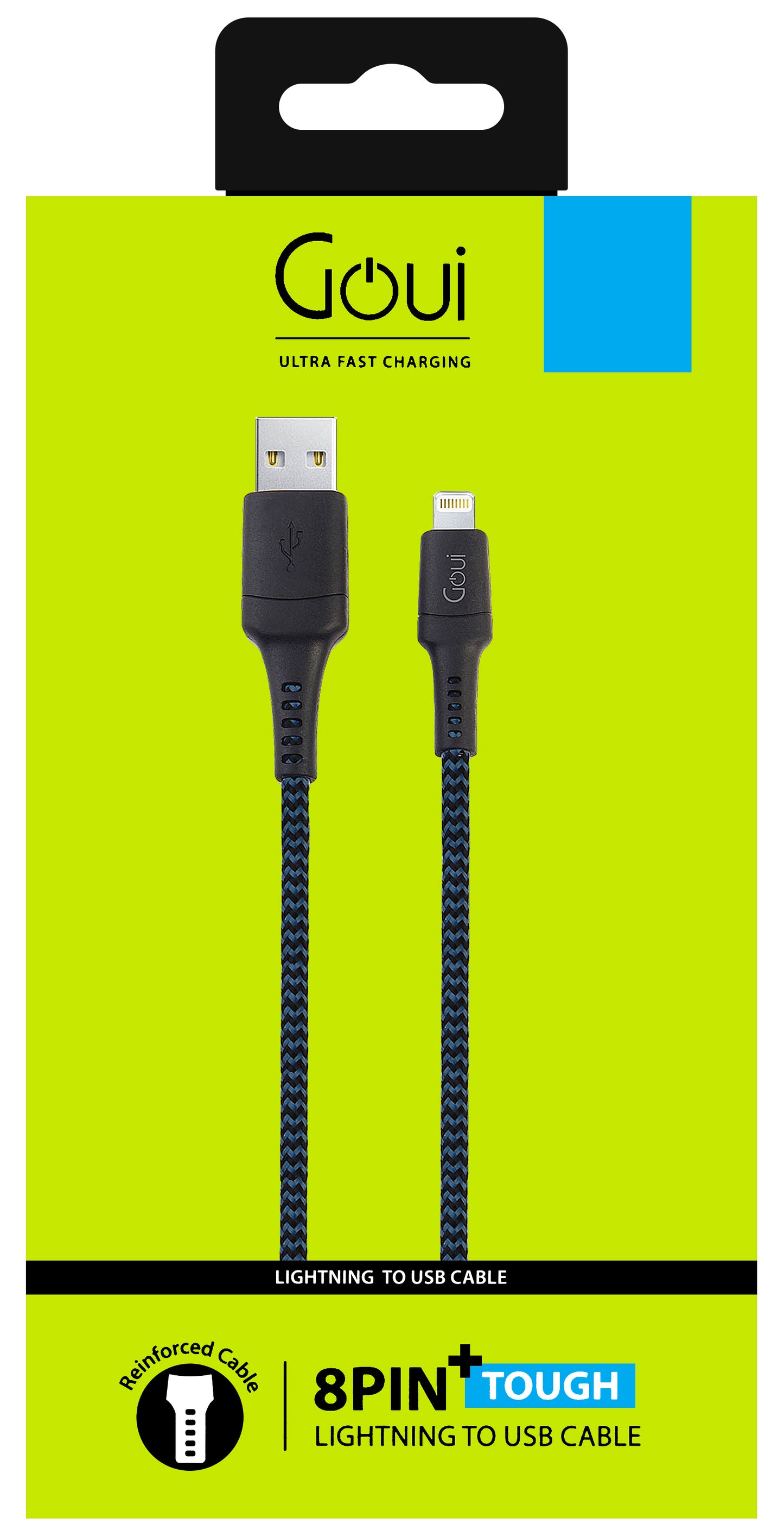 Cable de carga y datos USB-A - Lightning Goui Tough, 18 W, 1,5 m, azul G-LC15-8PINBK