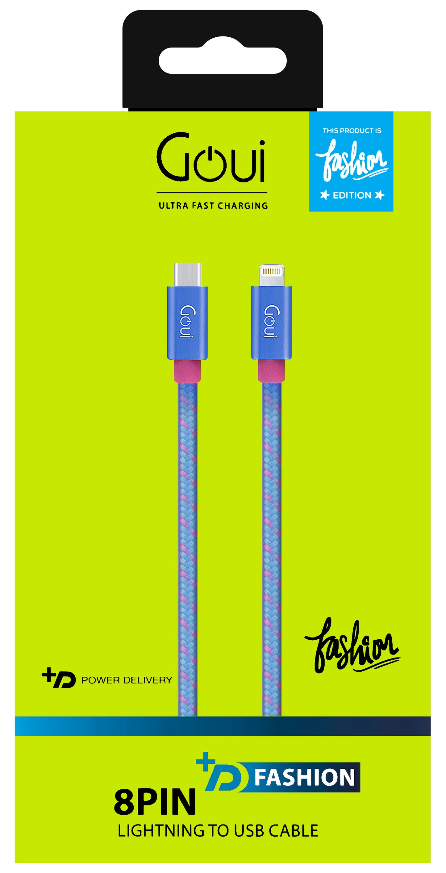 Cable de datos y carga USB-C - Lightning Goui Fashion, 18W, 1m, Azul G-FASHIONC94B