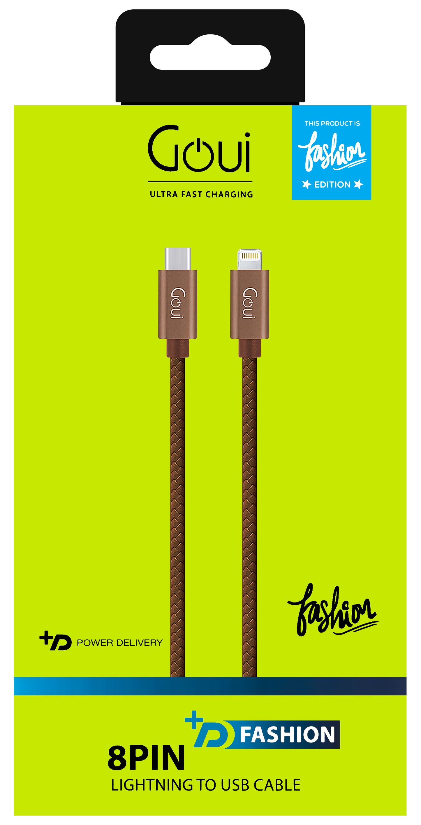 Cable de datos y carga USB-C - Lightning Goui Fashion, 18W, 1m, Marrón G-FASHIONC94BR