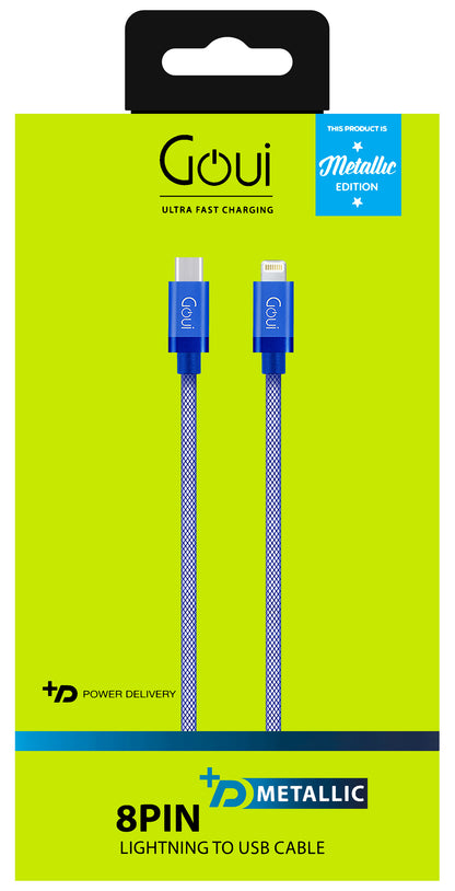 Cable de datos y carga USB-C - Lightning Goui Metallic, 18W, 1m, Azul G-METALLICC94B