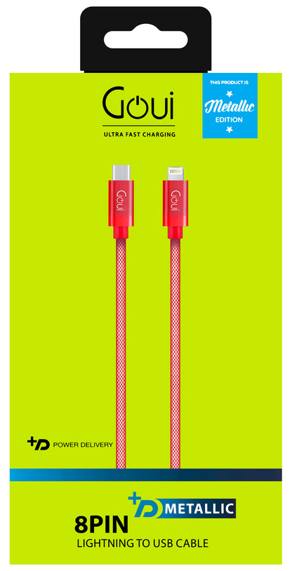 Cable de datos y carga USB-C - Lightning Goui Metallic, 18W, 1m, Rojo G-METALLICC94-R