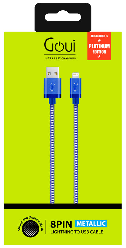 Cable de datos y carga USB-A - Lightning Goui Metallic, 18W, 1m, Azul G-LC8PIN-02B