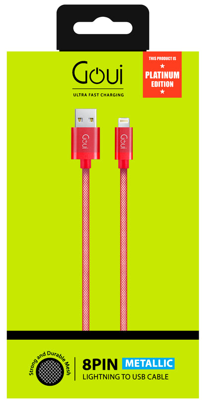 Cable de datos y carga USB-A - Lightning Goui Metallic, 18W, 1m, Rojo G-LC8PIN-02R