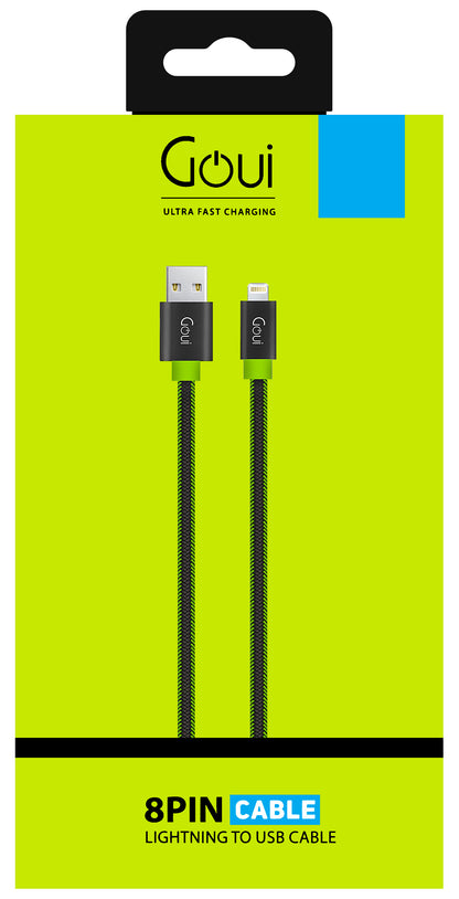 Cable de datos y carga USB-A - Lightning Goui Fashion Flat, 18W, 1m, Verde G-LC8PINFBFBF-GK