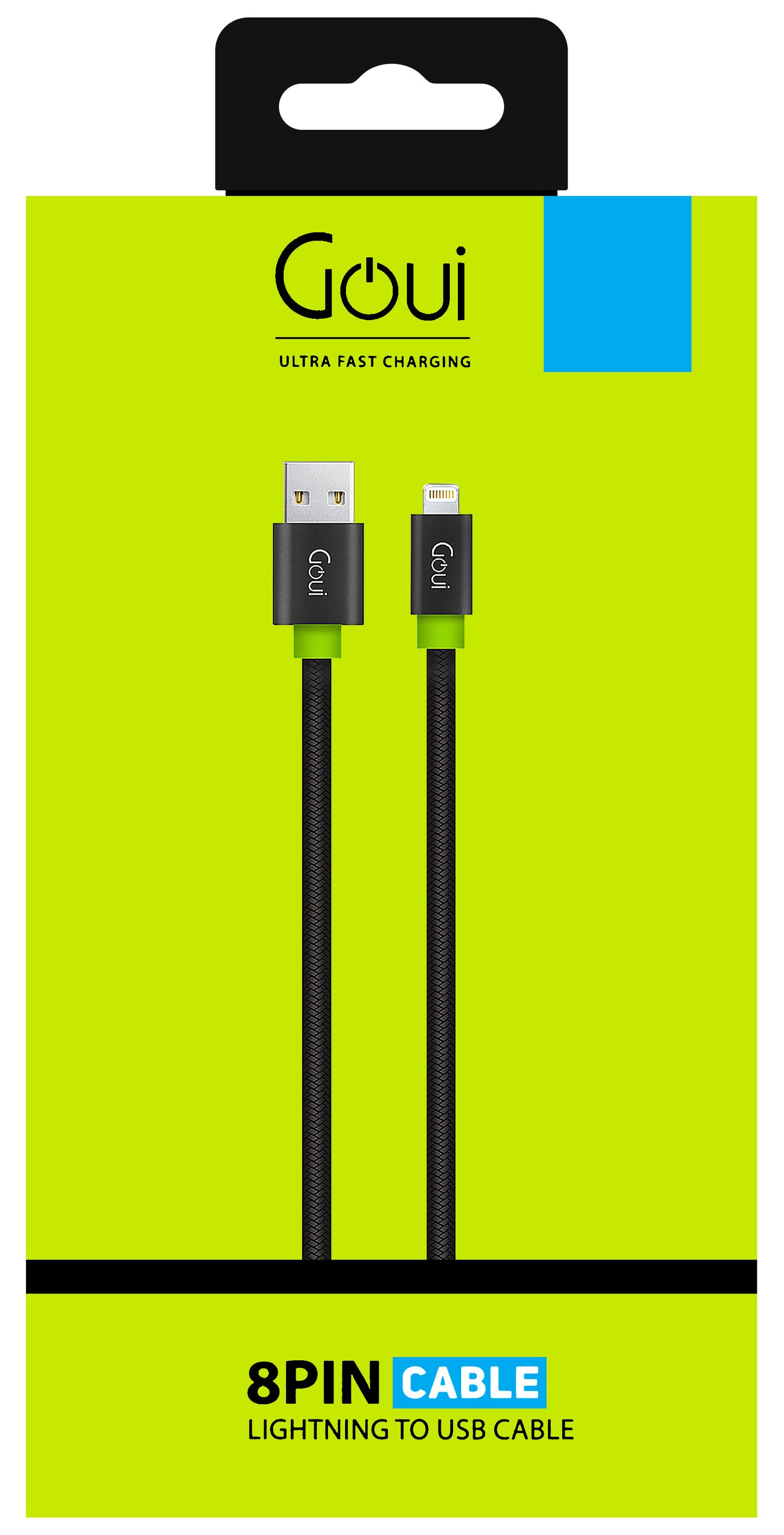 Cable de datos y carga USB-A - Lightning Goui Fashion Flat, 18W, 1m, Negro G-LC8PINFBF-K