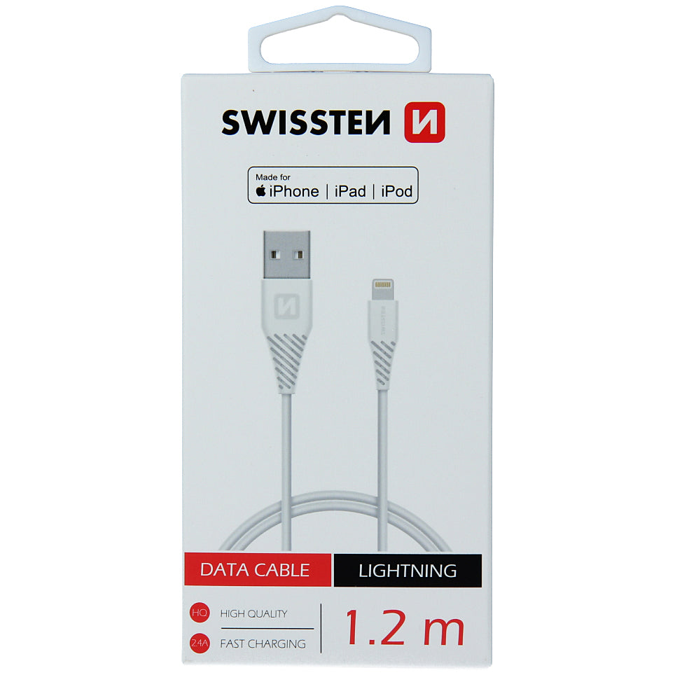 Cable de carga y datos USB-A - Lightning Swissten, 18 W, 1,2 m, blanco 71526501