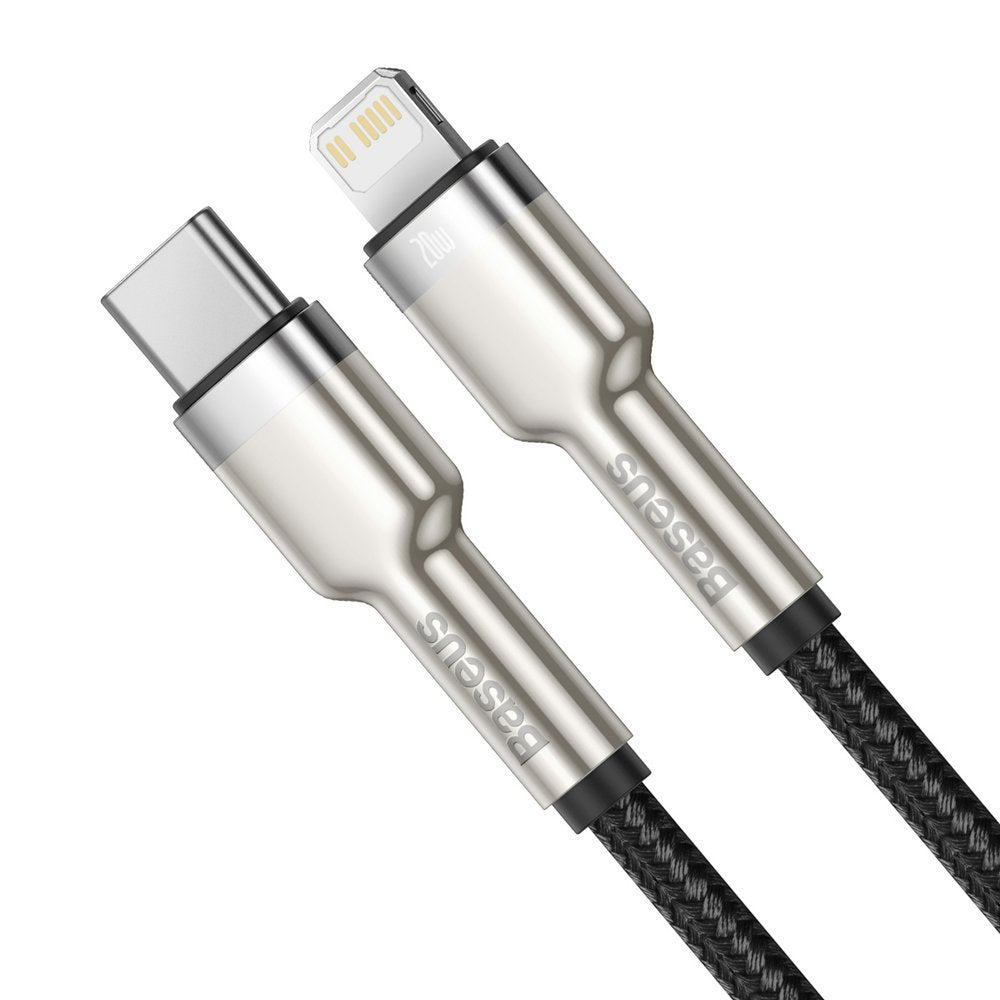 Cable de carga y datos USB-C - Lightning Baseus Cafule Metal Series, 20W, 0,25m, Negro CATLJK-01 