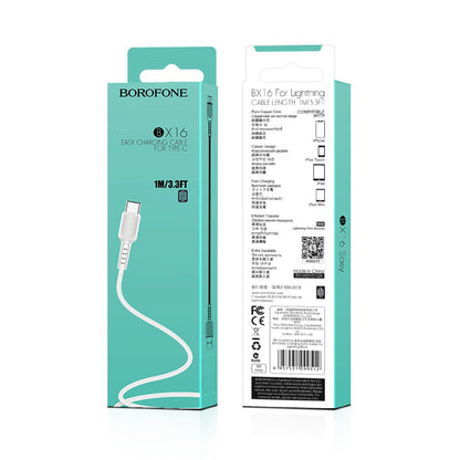 Cable de datos y carga USB-A - USB-C Borofone BX16, 18W, 1m, Blanco