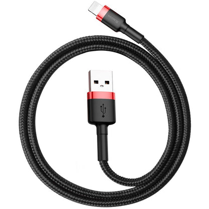 Cable de datos y carga USB-A - Lightning Baseus Cafule, 18W, 0.5m, Rojo CALKLF-A19