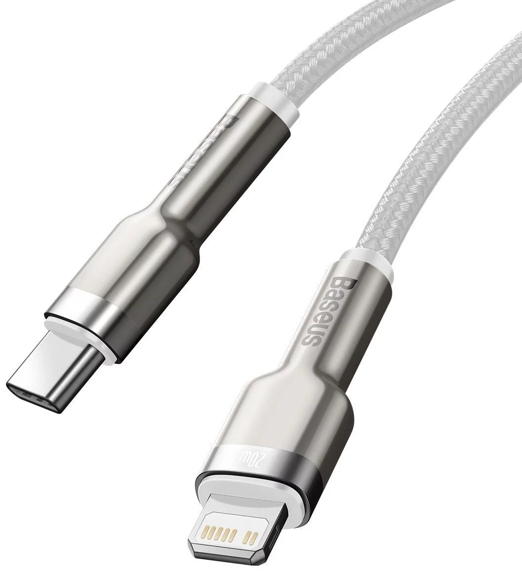 Cable de Datos y Carga USB-C - Lightning Baseus Cafule Metal Series, 20W, 2m, Blanco CATLJK-B02