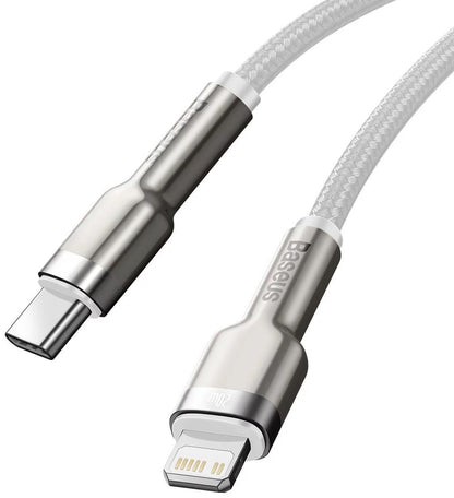 Cable de carga y datos USB-C - Lightning Baseus Cafule Metal Series, 20W, 1m, Blanco CATLJK-A02