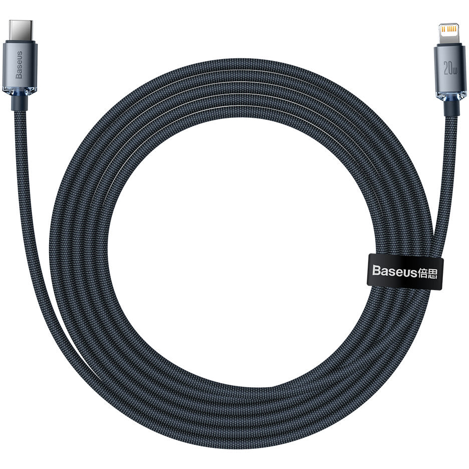 Cable de carga y datos USB-C - Lightning de la serie Crystal Shine de Baseus, 20 W, 2 m, negro CAJYY000301