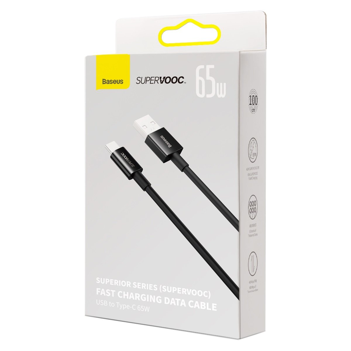 Cable de carga y datos USB-A a USB-C Baseus Superior Series, 65 W, 1 m, negro 